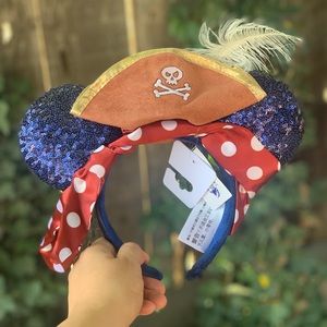 Disney Blue Pirate Minnie Ears with Red Polka Dot Bow